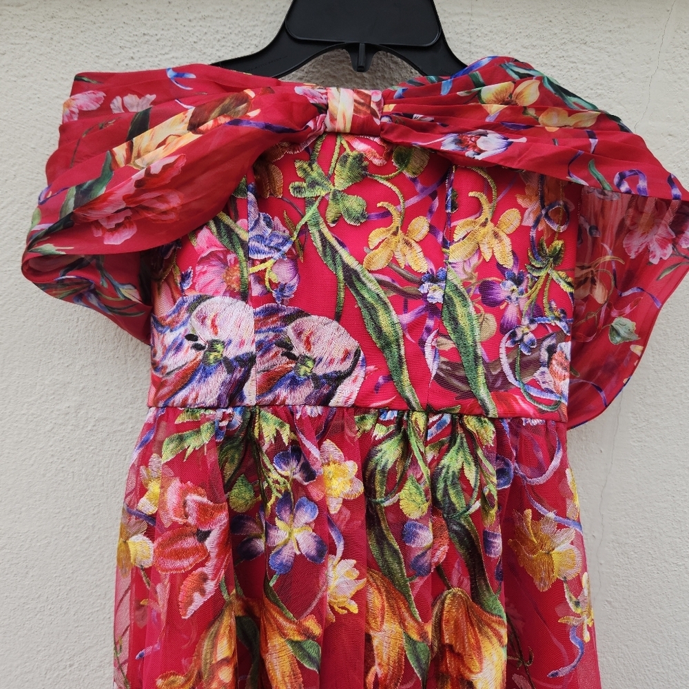 Marchesa Notte Women's Ribbons Tulle Midi Dress in Pink - Picture 6 of 12